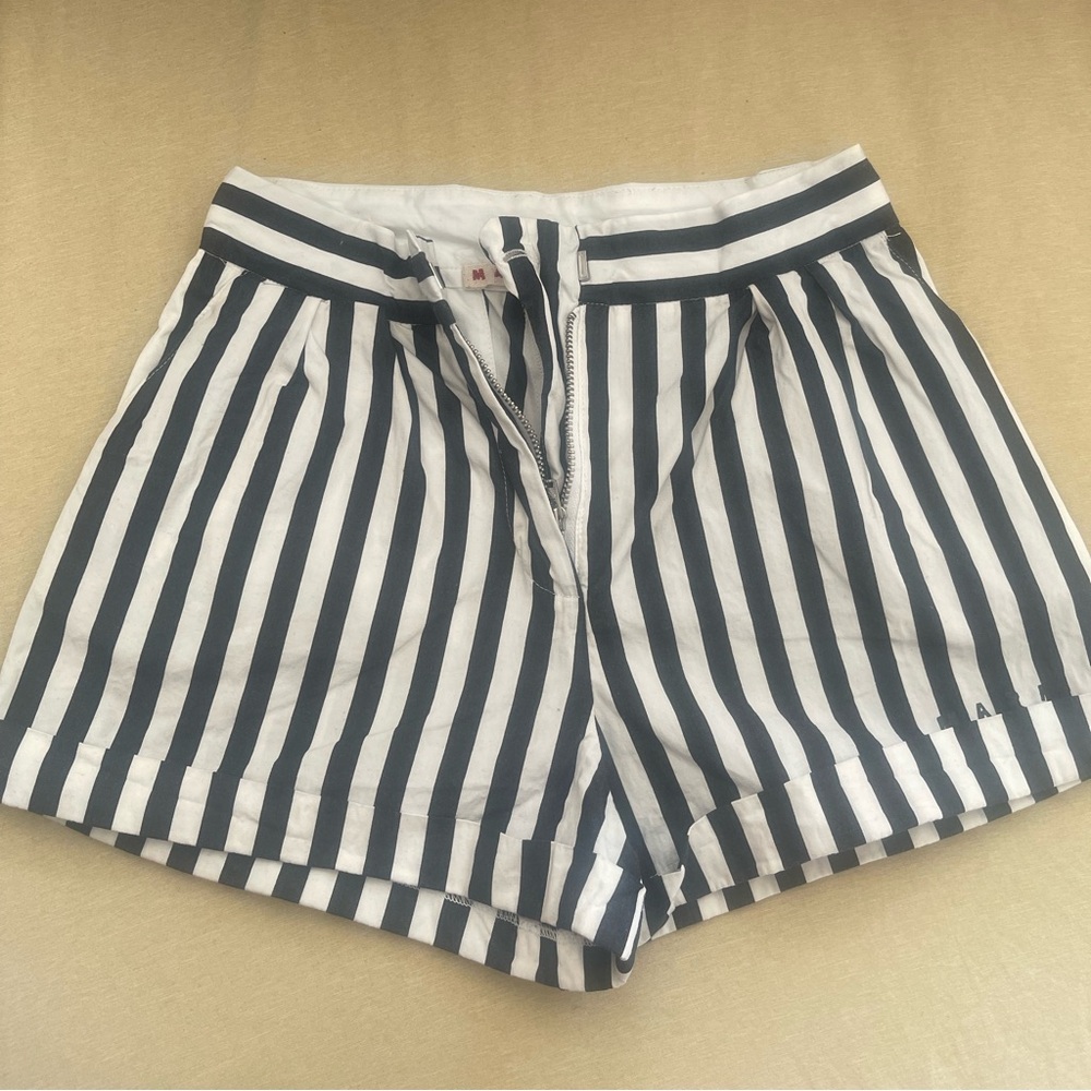Navy blue and white striped girls shorts